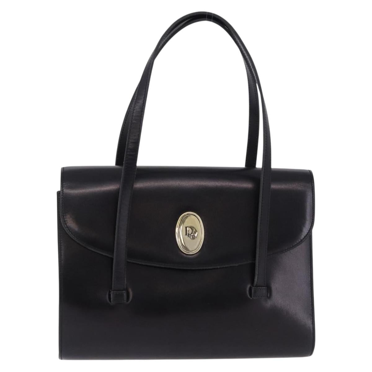 Christian Dior Hand Bag Leather Black Gold Auth ka5226
