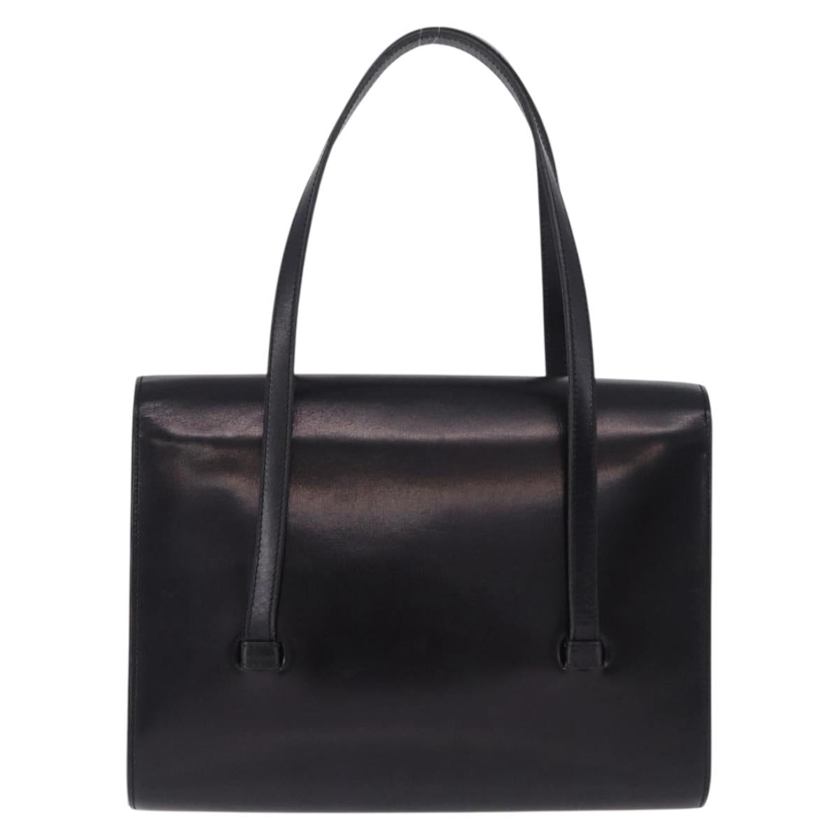 Christian Dior Hand Bag Leather Black Gold Auth ka5226