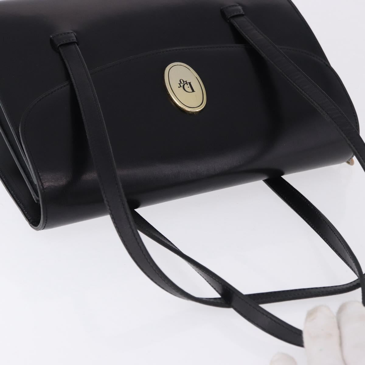 Christian Dior Hand Bag Leather Black Gold Auth ka5226