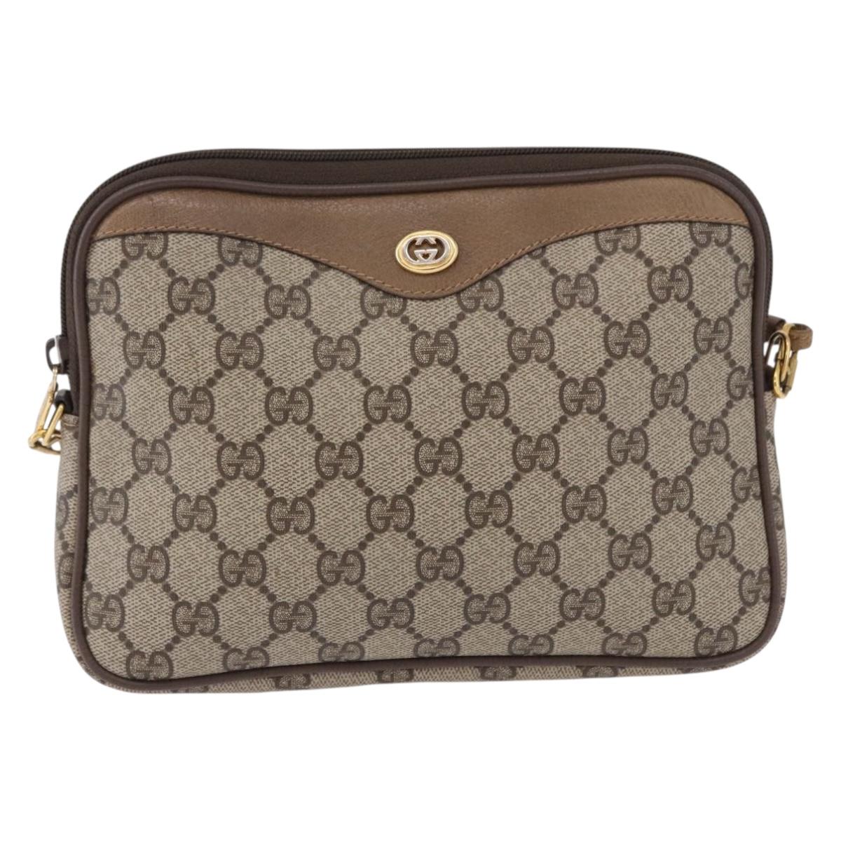 GUCCI GG Supreme Shoulder Bag PVC Beige Gold 97 02 068 Auth ka5227