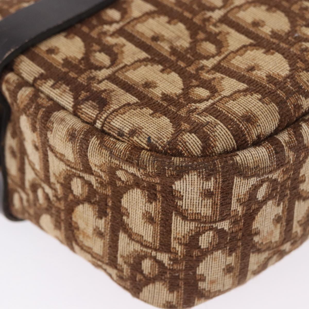 Christian Dior Trotter Canvas Shoulder Bag Beige Gold Auth ka5228