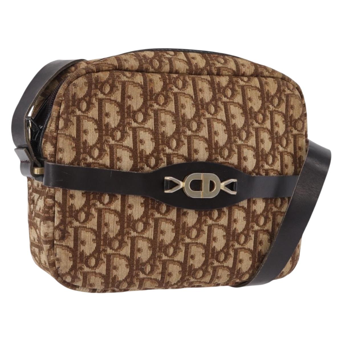 Christian Dior Trotter Canvas Shoulder Bag Beige Gold Auth ka5228