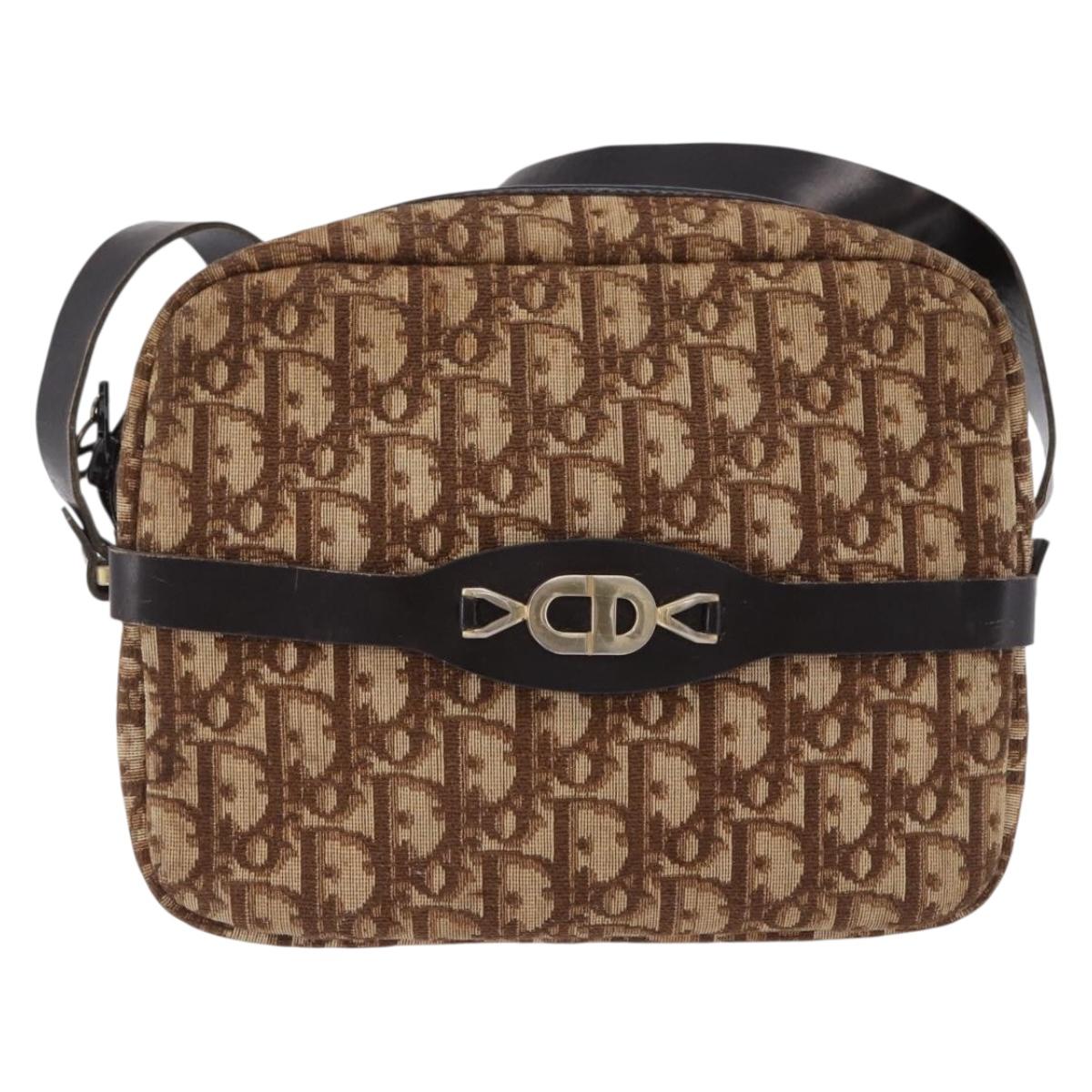 Christian Dior Trotter Canvas Shoulder Bag Beige Gold Auth ka5228
