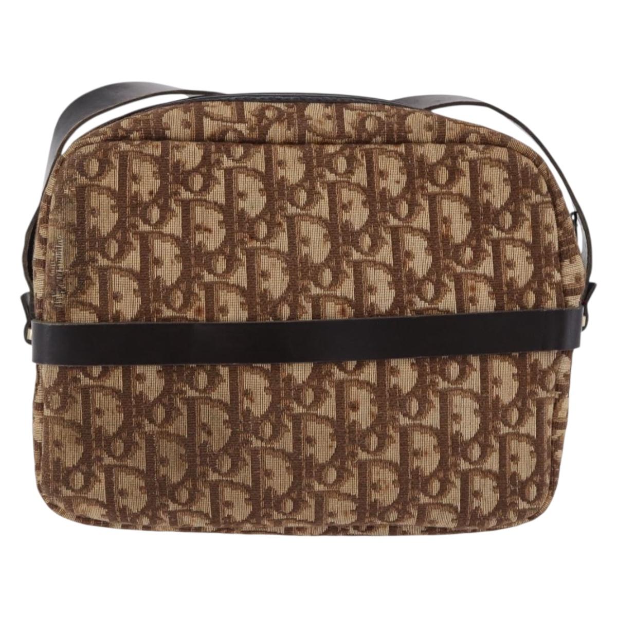 Christian Dior Trotter Canvas Shoulder Bag Beige Gold Auth ka5228