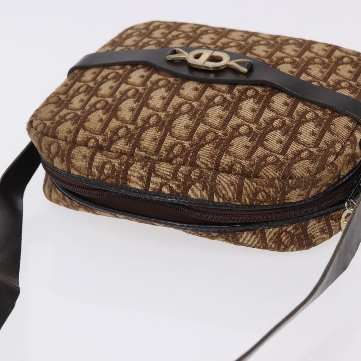 Christian Dior Trotter Canvas Shoulder Bag Beige Gold Auth ka5228