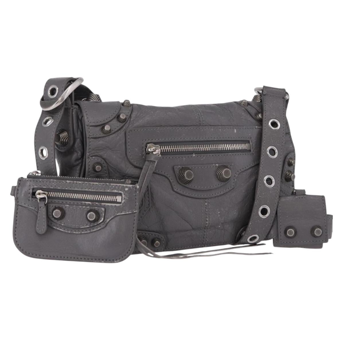 BALENCIAGA Le Cagole Shoulder Bag Leather 2way Gray Silver 719082 Auth ka5229A