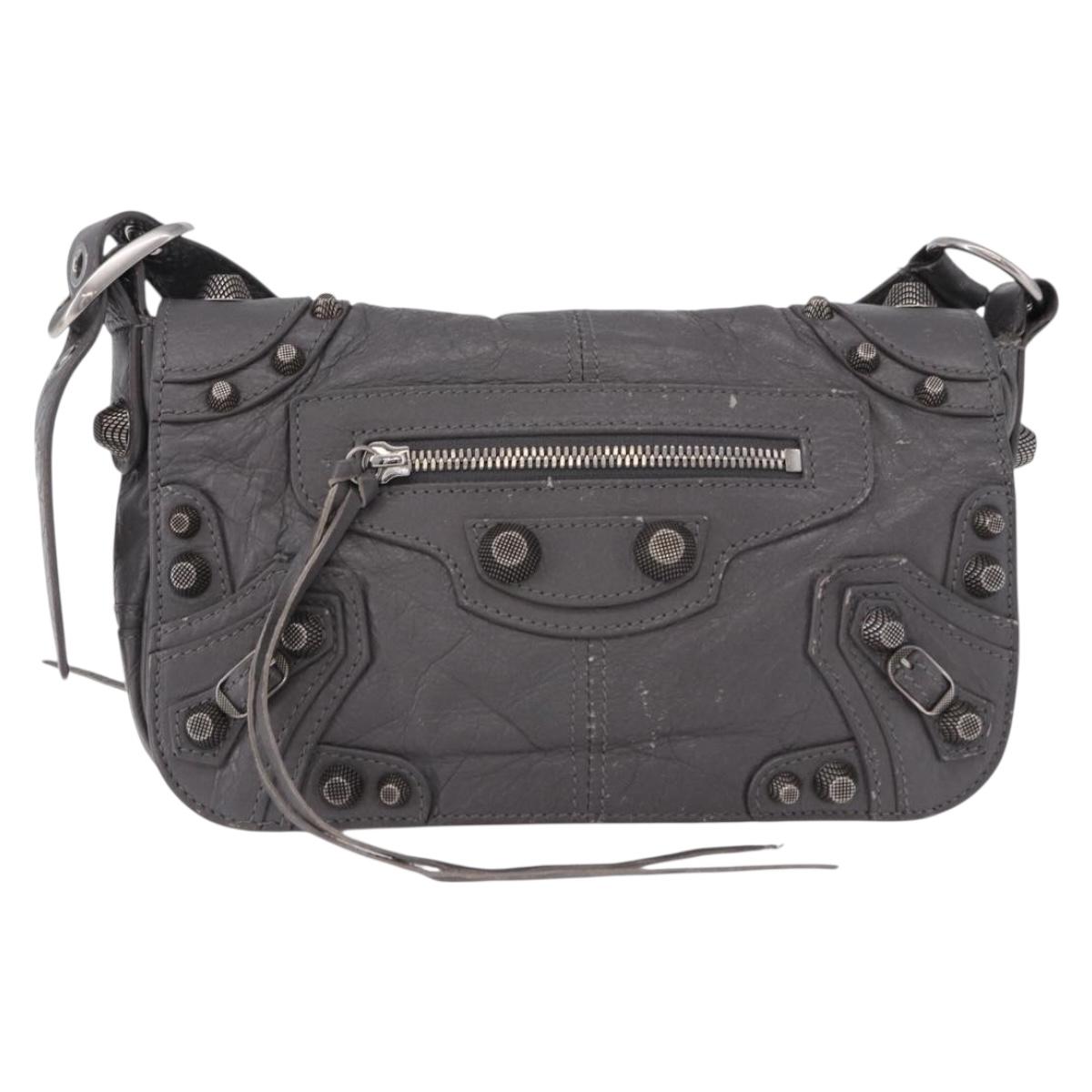 BALENCIAGA Le Cagole Shoulder Bag Leather 2way Gray Silver 719082 Auth ka5229A