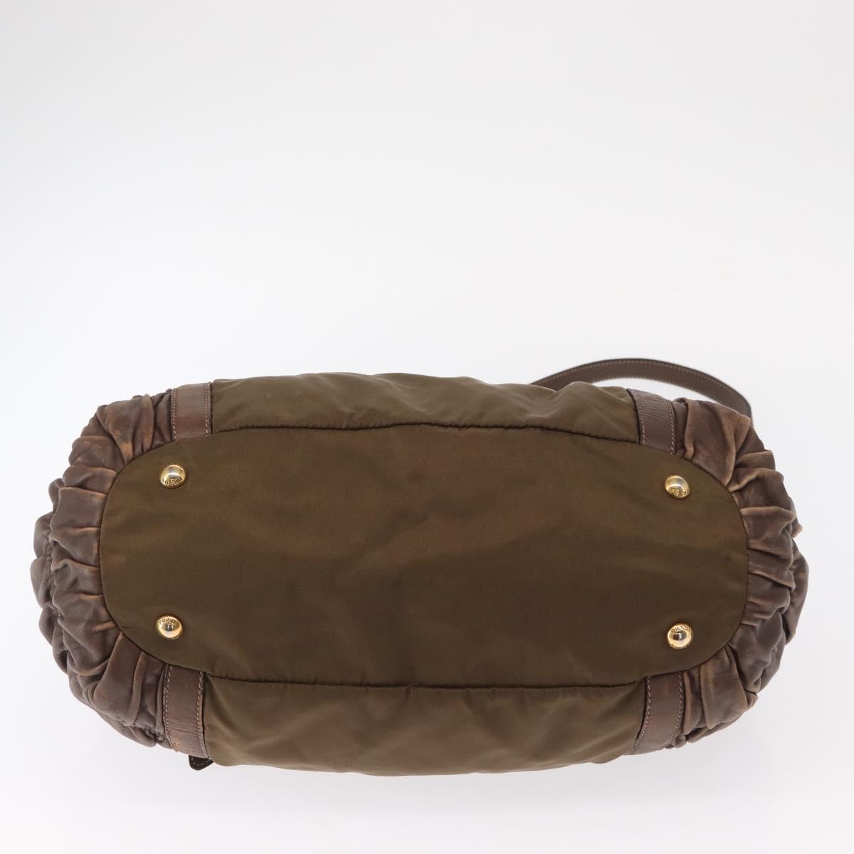 PRADA Hand Bag Nylon 2way Khaki Gold Auth ka523