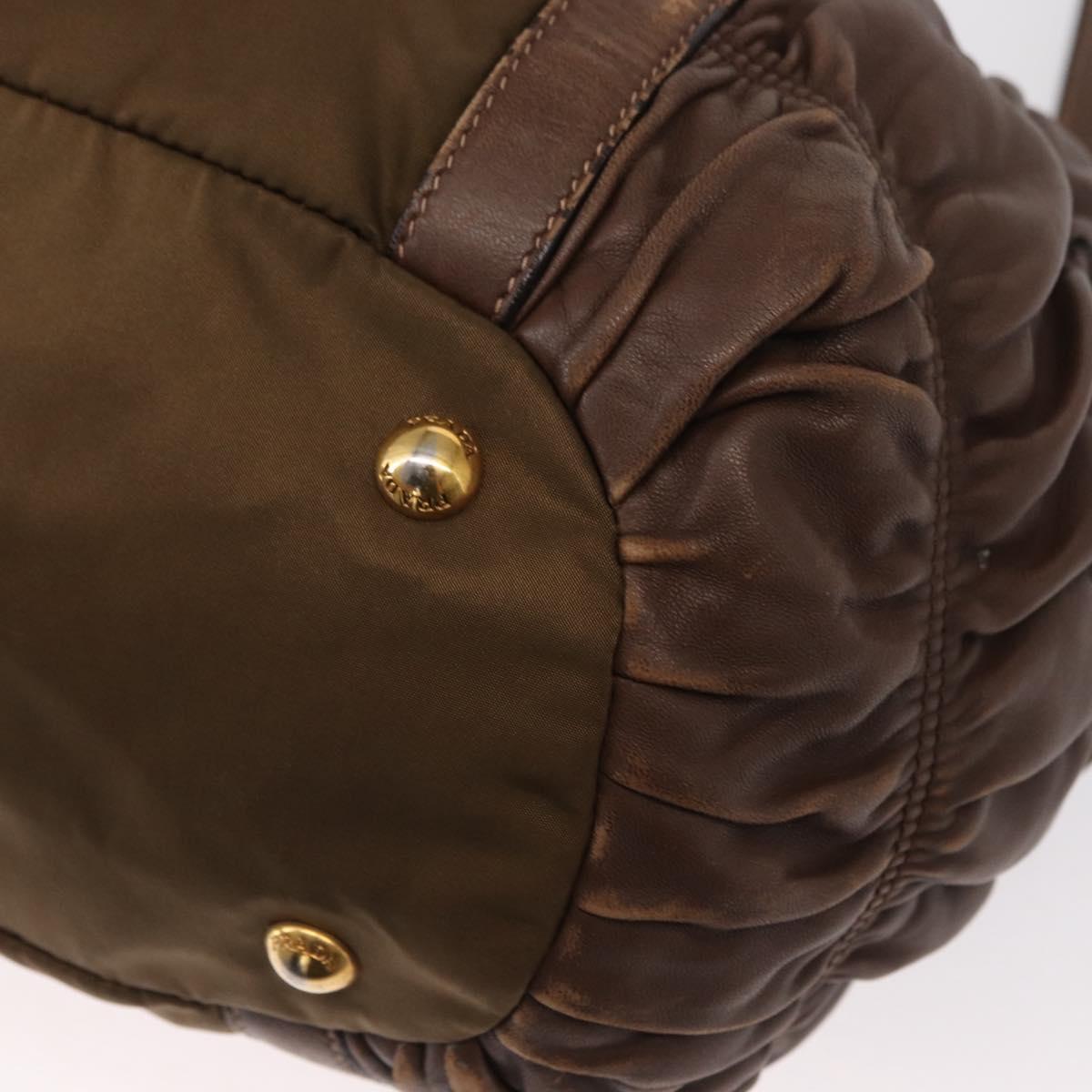 PRADA Hand Bag Nylon 2way Khaki Gold Auth ka523