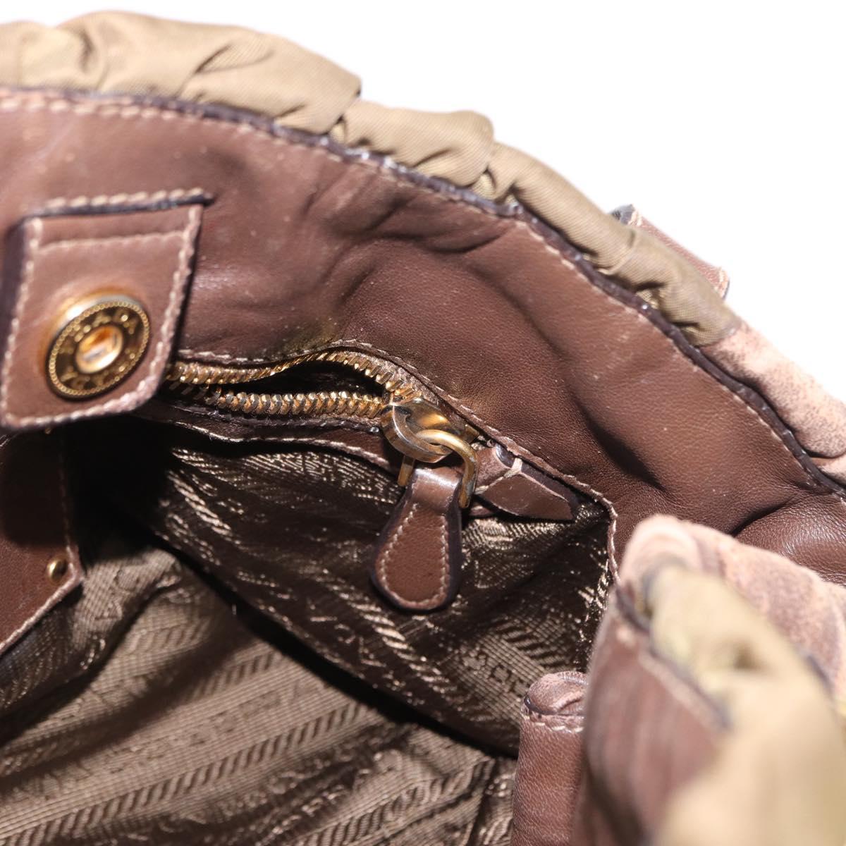 PRADA Hand Bag Nylon 2way Khaki Gold Auth ka523