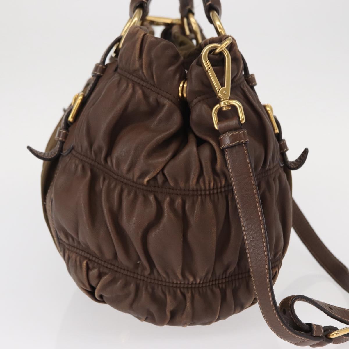 PRADA Hand Bag Nylon 2way Khaki Gold Auth ka523