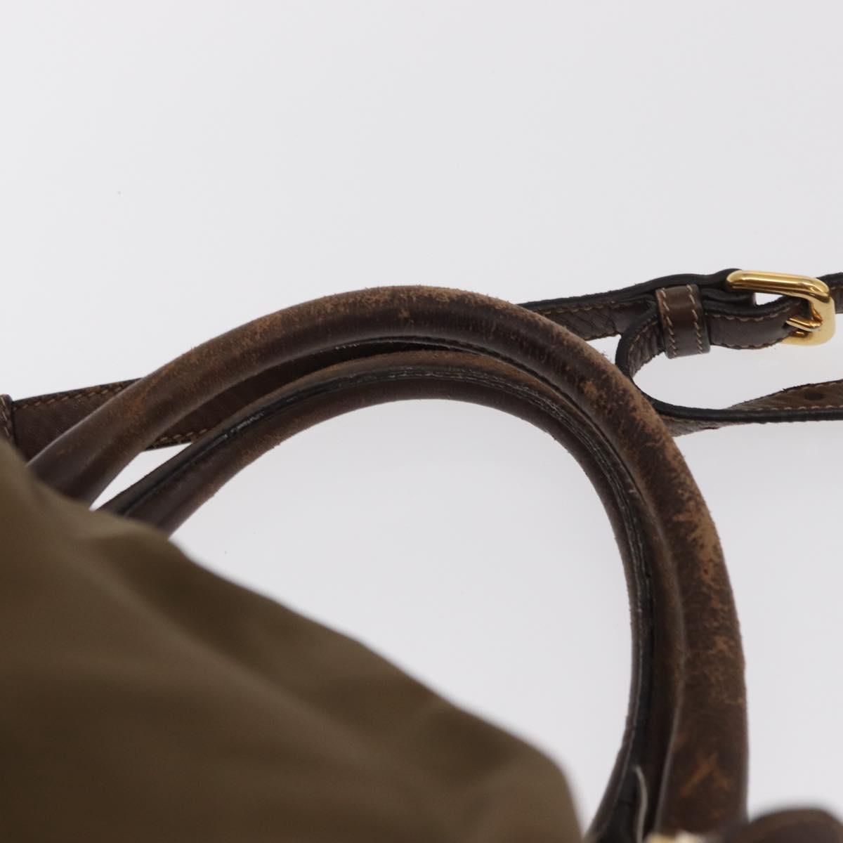 PRADA Hand Bag Nylon 2way Khaki Gold Auth ka523