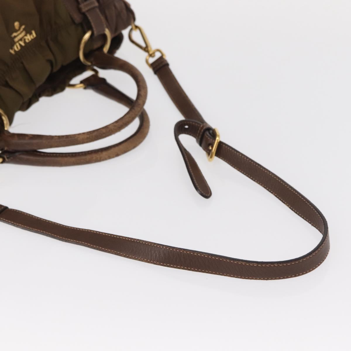 PRADA Hand Bag Nylon 2way Khaki Gold Auth ka523