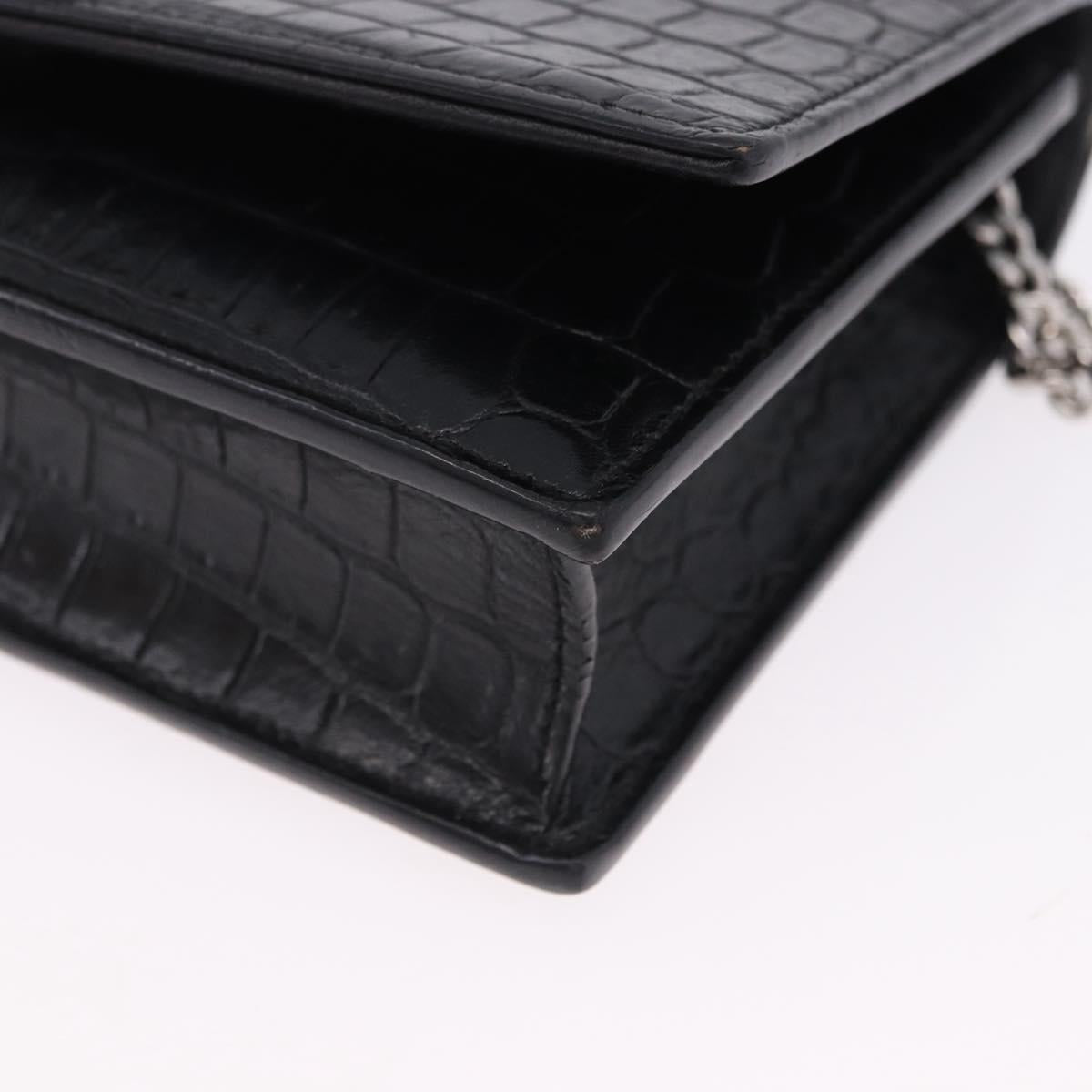 SAINT LAURENT Kate Tassel Chain Bag Leather embossed Black Silver Auth ka5230A