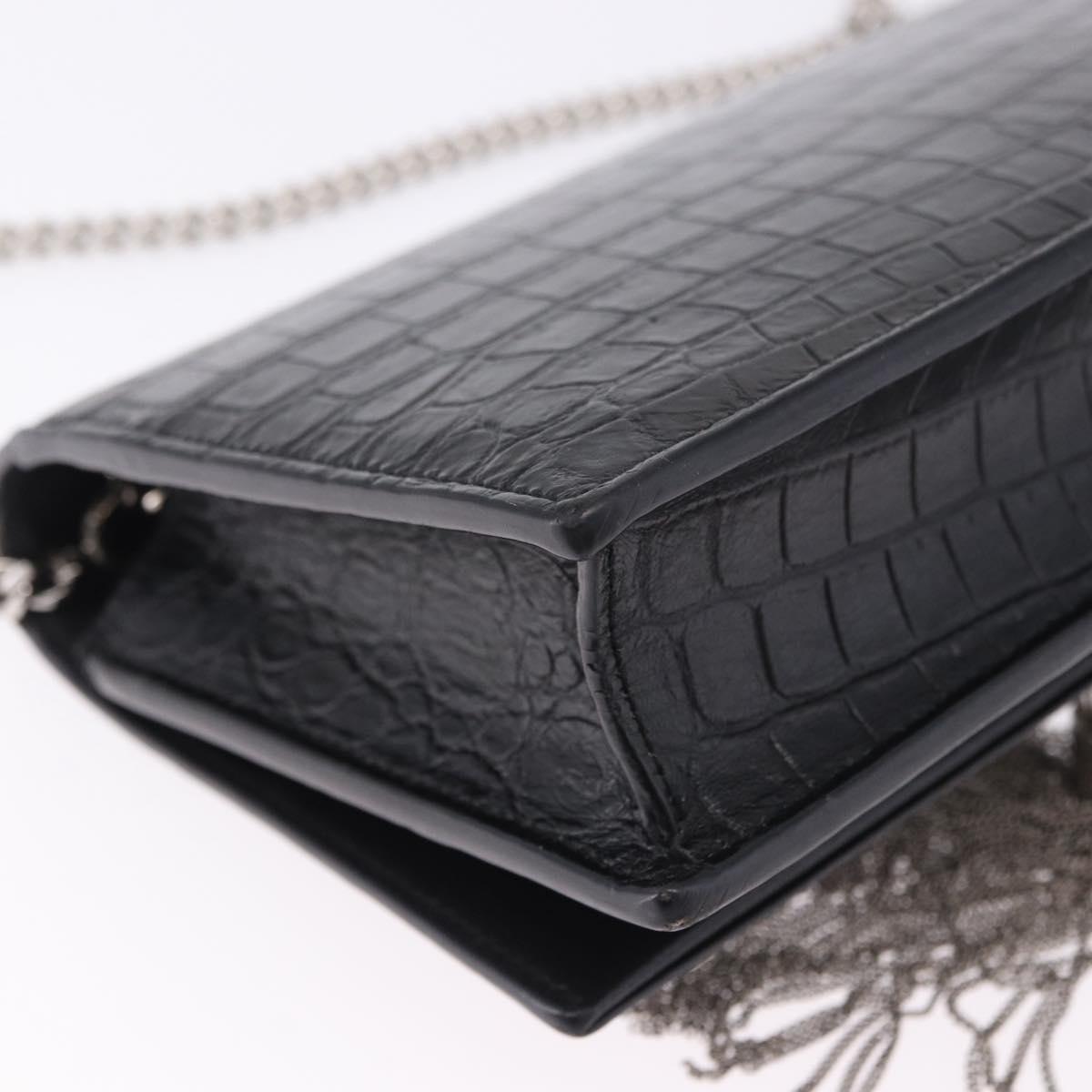 SAINT LAURENT Kate Tassel Chain Bag Leather embossed Black Silver Auth ka5230A