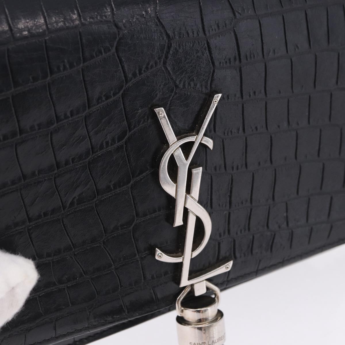 SAINT LAURENT Kate Tassel Chain Bag Leather embossed Black Silver Auth ka5230A