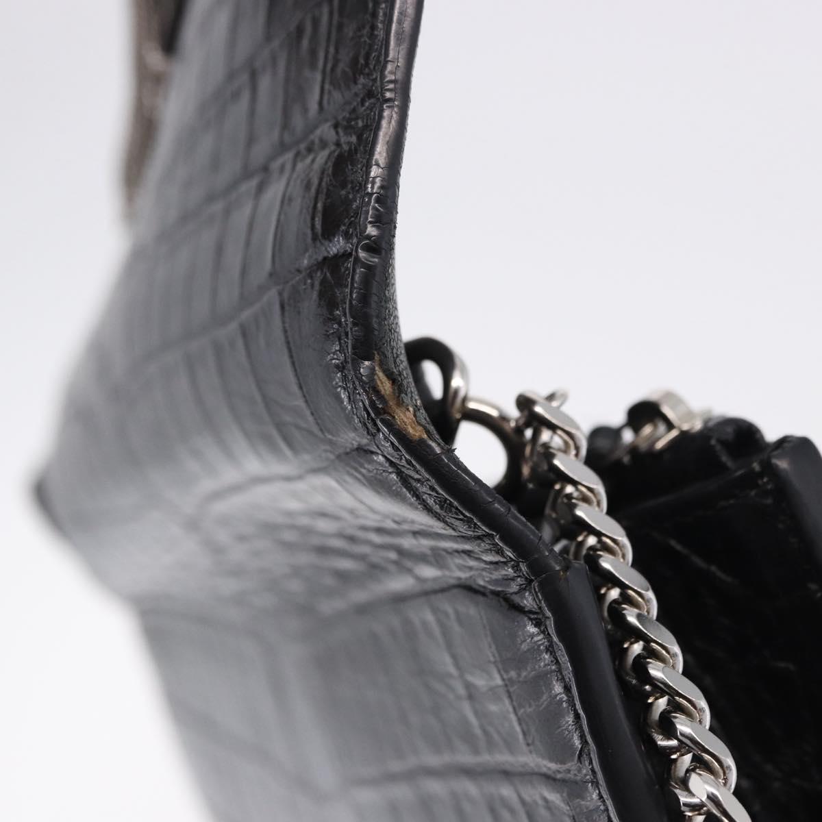 SAINT LAURENT Kate Tassel Chain Bag Leather embossed Black Silver Auth ka5230A