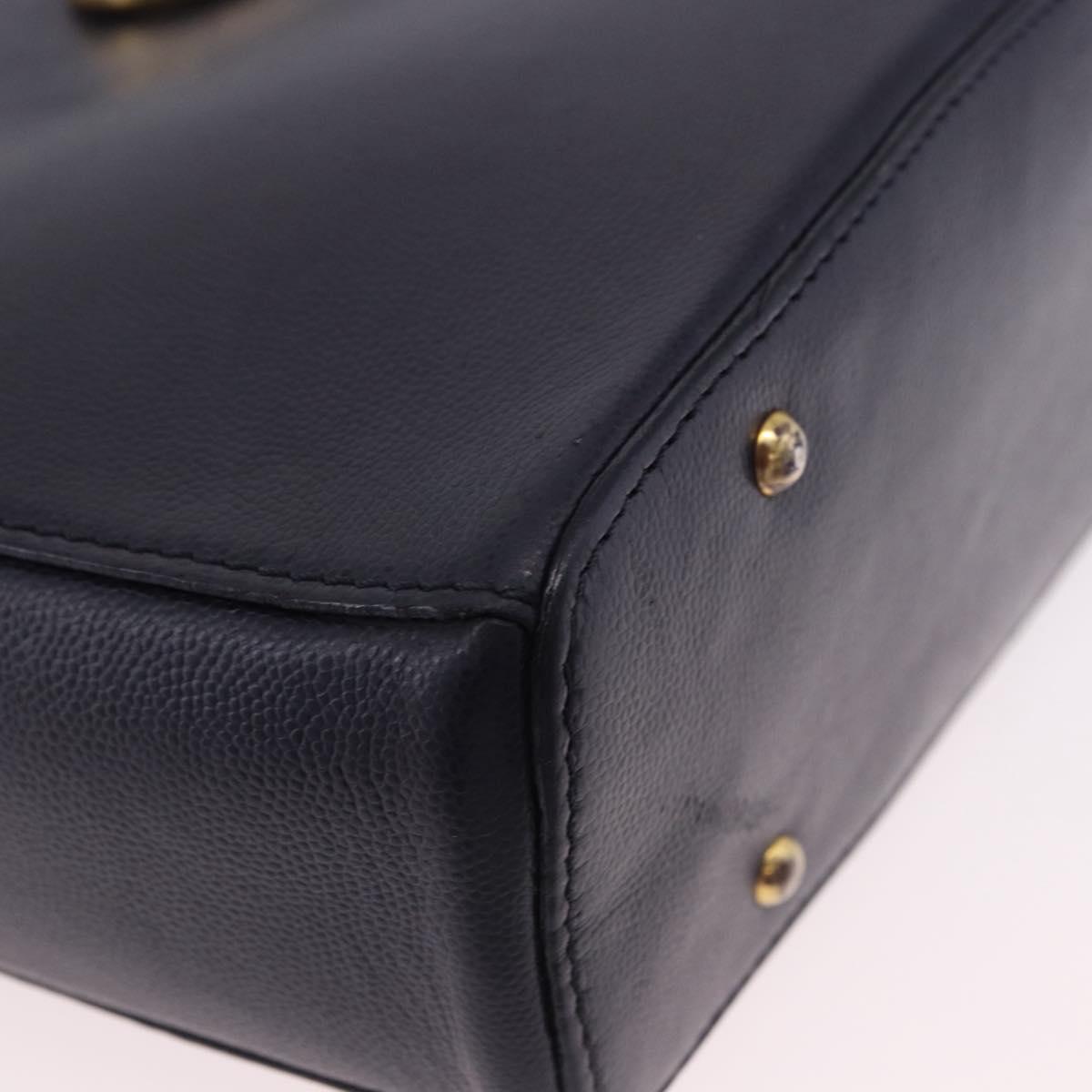 CELINE Shoulder Bag Leather Navy Gold Auth ka5240A