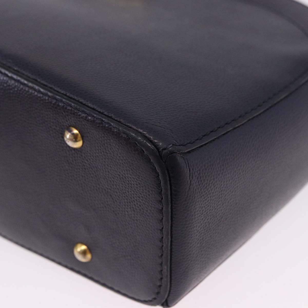CELINE Shoulder Bag Leather Navy Gold Auth ka5240A