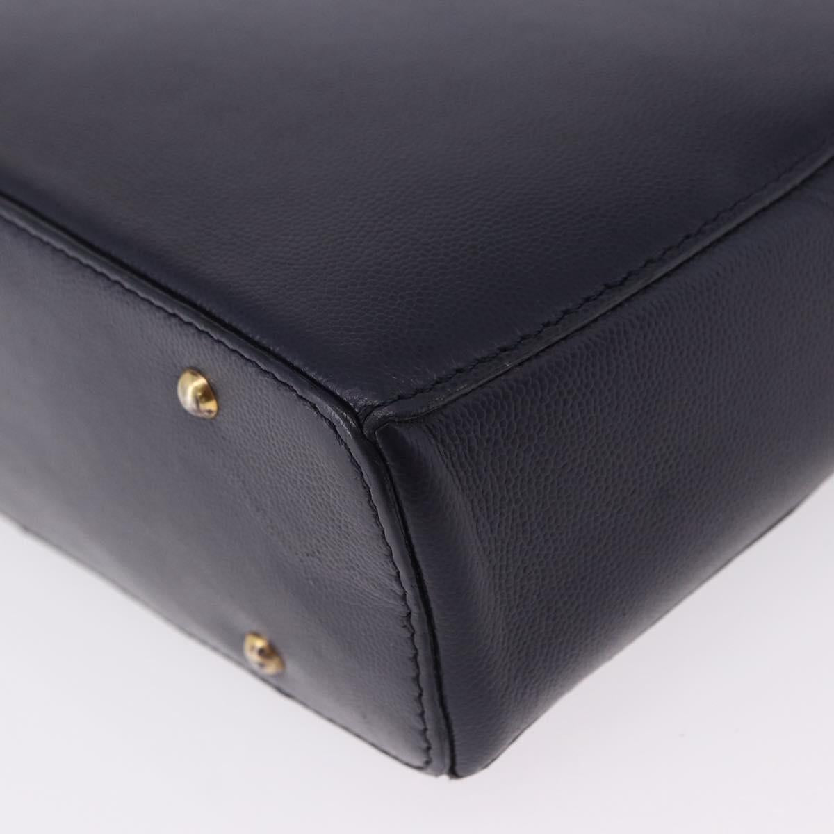 CELINE Shoulder Bag Leather Navy Gold Auth ka5240A