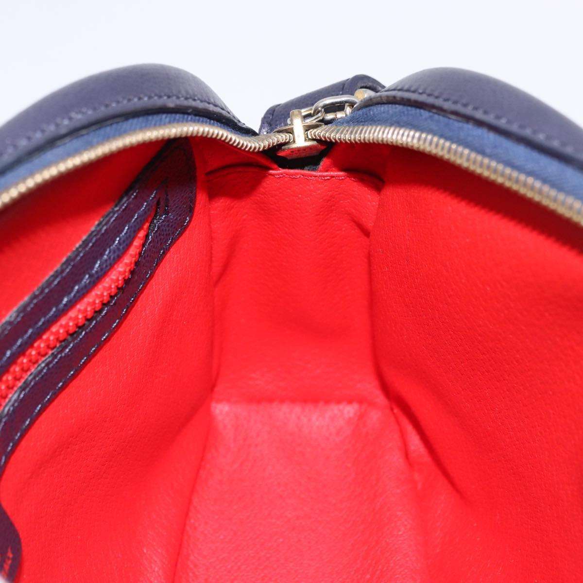 CELINE Shoulder Bag Leather Navy Gold Auth ka5240A