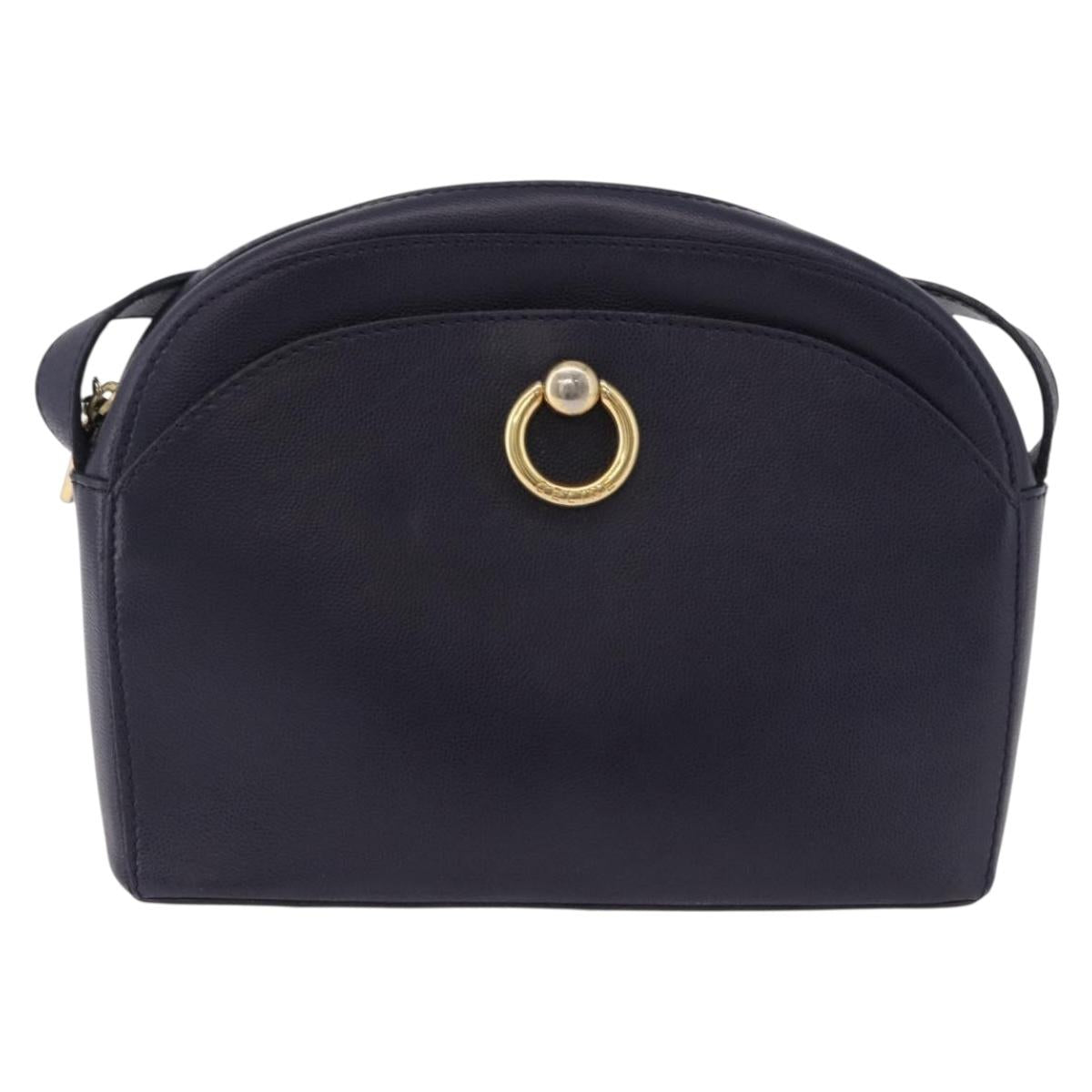 CELINE Shoulder Bag Leather Navy Gold Auth ka5240A