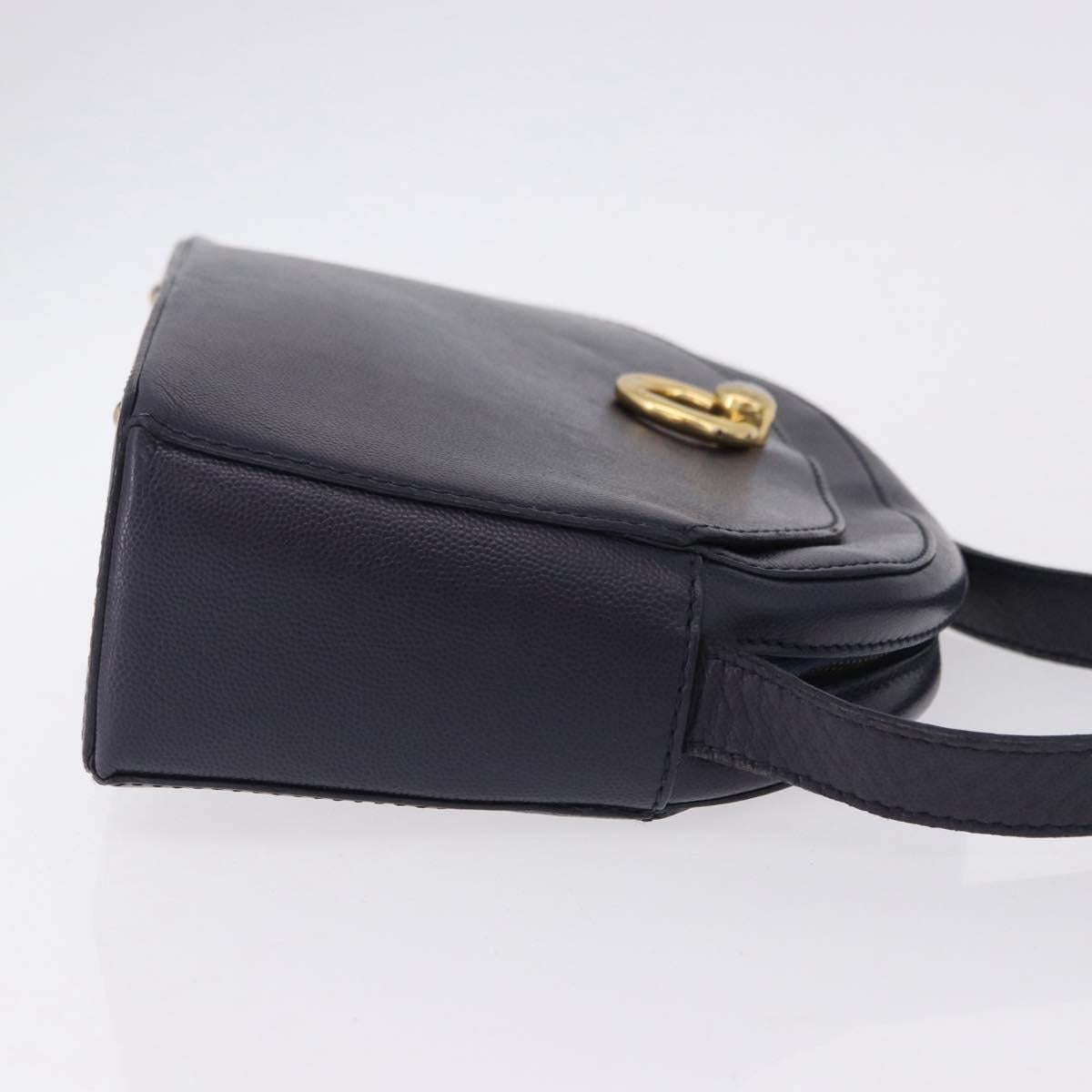 CELINE Shoulder Bag Leather Navy Gold Auth ka5240A