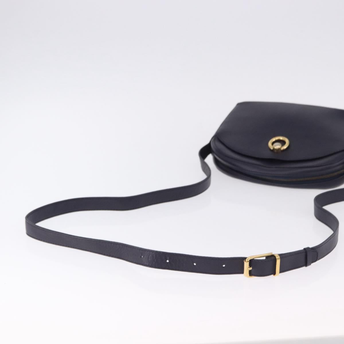CELINE Shoulder Bag Leather Navy Gold Auth ka5240A