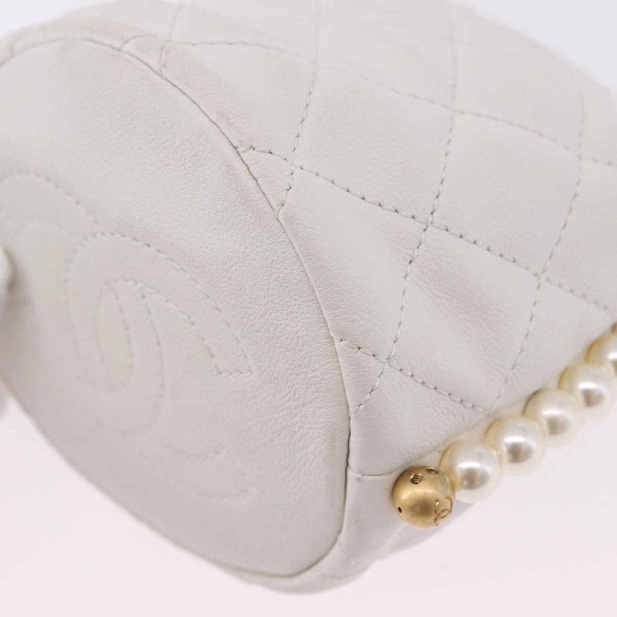 CHANEL Matelasse Chain Shoulder Bag Lamb Skin White Gold CC Auth ka5241M
