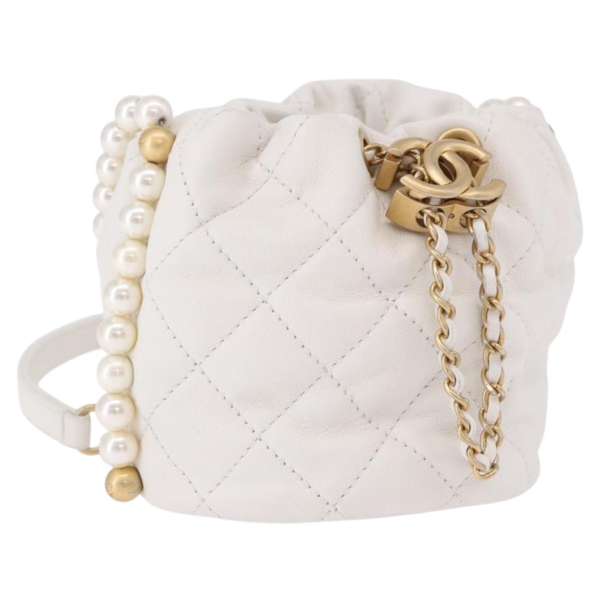 CHANEL Matelasse Chain Shoulder Bag Lamb Skin White Gold CC Auth ka5241M