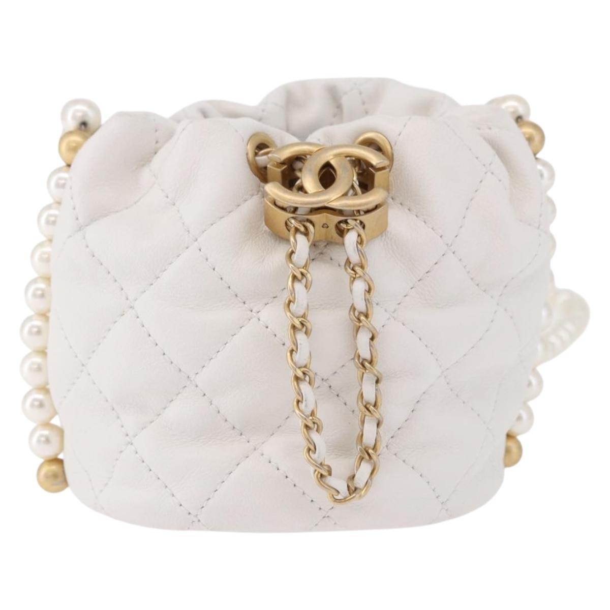 CHANEL Matelasse Chain Shoulder Bag Lamb Skin White Gold CC Auth ka5241M