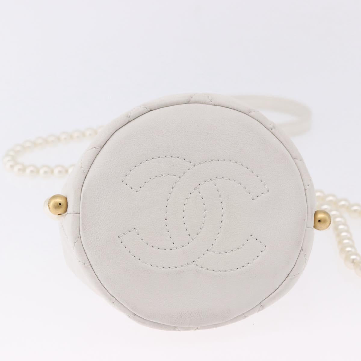 CHANEL Matelasse Chain Shoulder Bag Lamb Skin White Gold CC Auth ka5241M