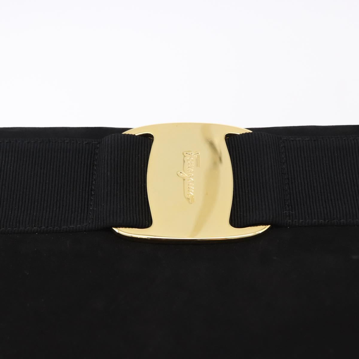 Salvatore Ferragamo Vala Shoulder Bag Suede Black Gold Auth ka5242