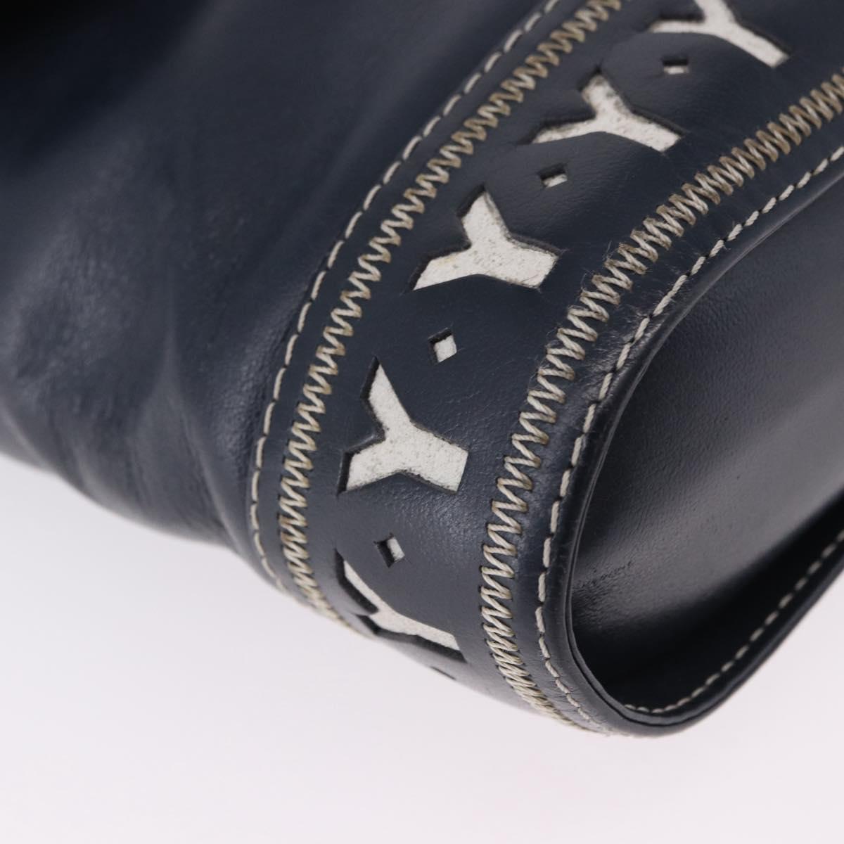 SAINT LAURENT Shoulder Bag Leather Navy Gold Auth ka5243A