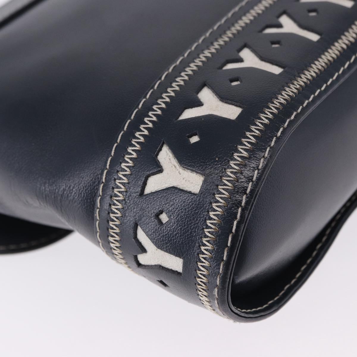 SAINT LAURENT Shoulder Bag Leather Navy Gold Auth ka5243A