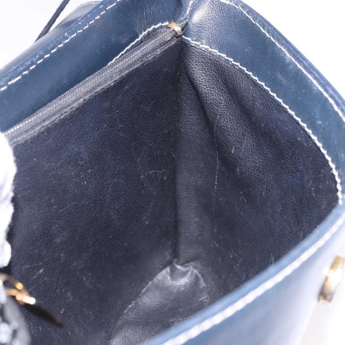SAINT LAURENT Shoulder Bag Leather Navy Gold Auth ka5243A