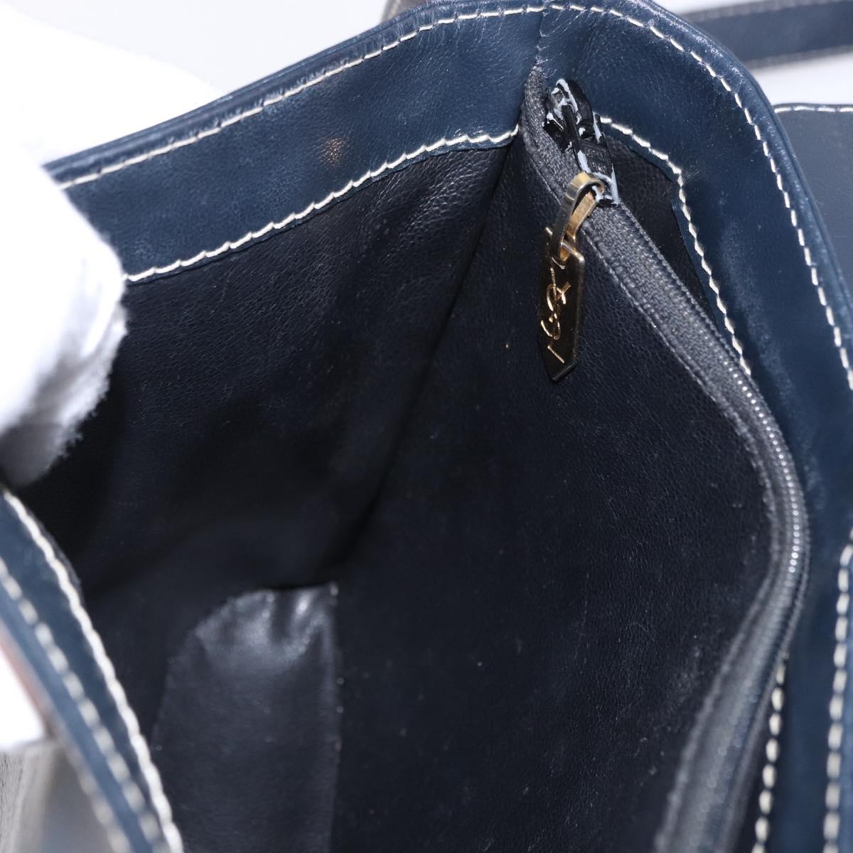 SAINT LAURENT Shoulder Bag Leather Navy Gold Auth ka5243A