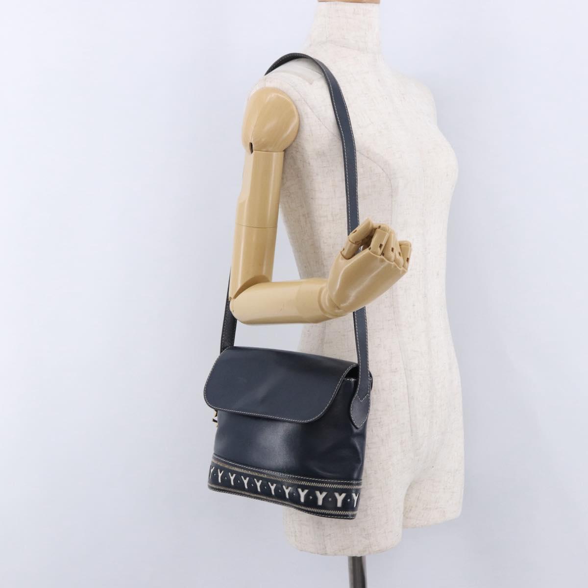 SAINT LAURENT Shoulder Bag Leather Navy Gold Auth ka5243A