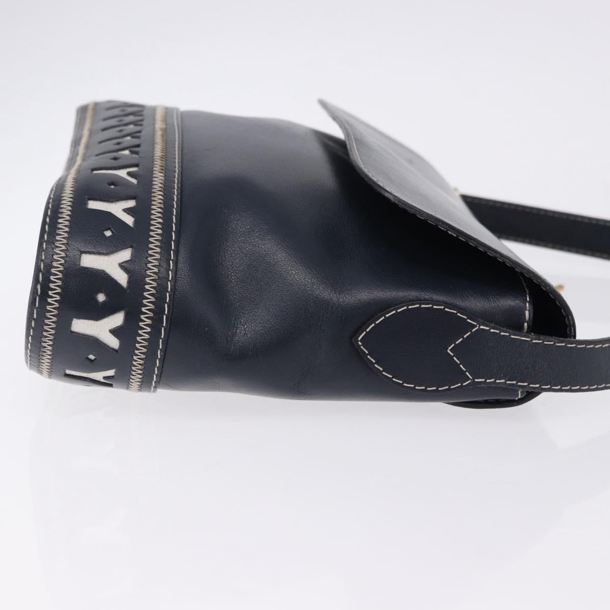SAINT LAURENT Shoulder Bag Leather Navy Gold Auth ka5243A