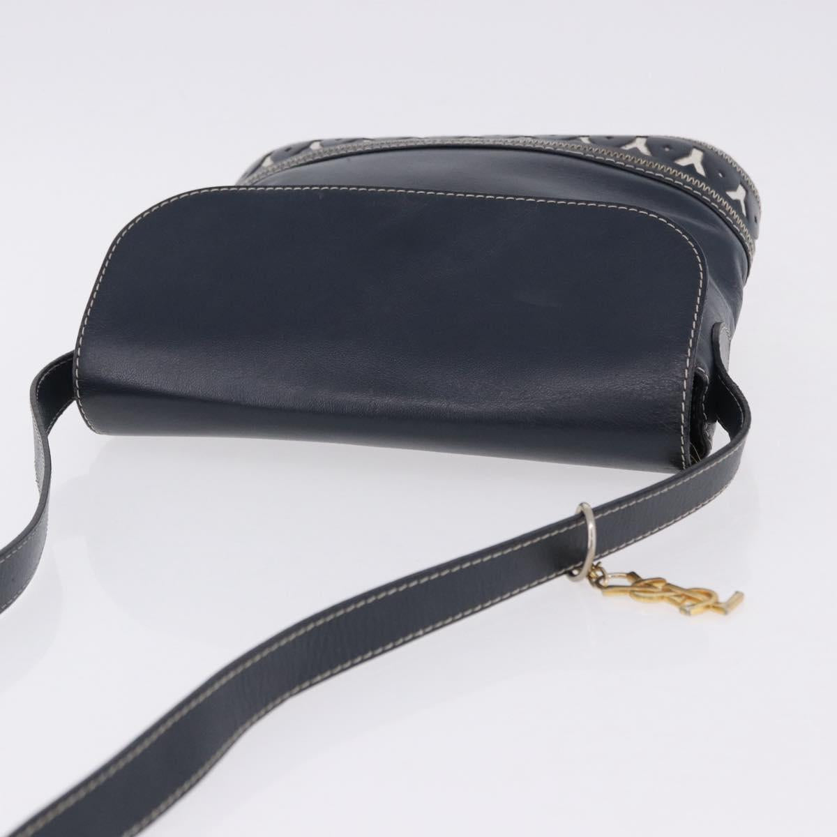 SAINT LAURENT Shoulder Bag Leather Navy Gold Auth ka5243A
