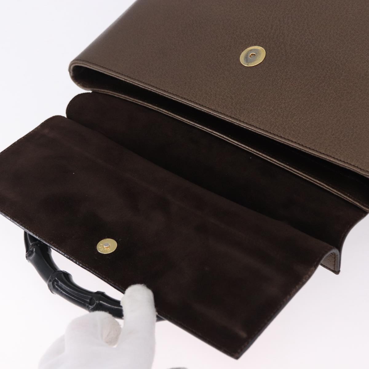 GUCCI Bamboo Hand Bag Leather Brown Gold 001 1118 1886 Auth ka5245