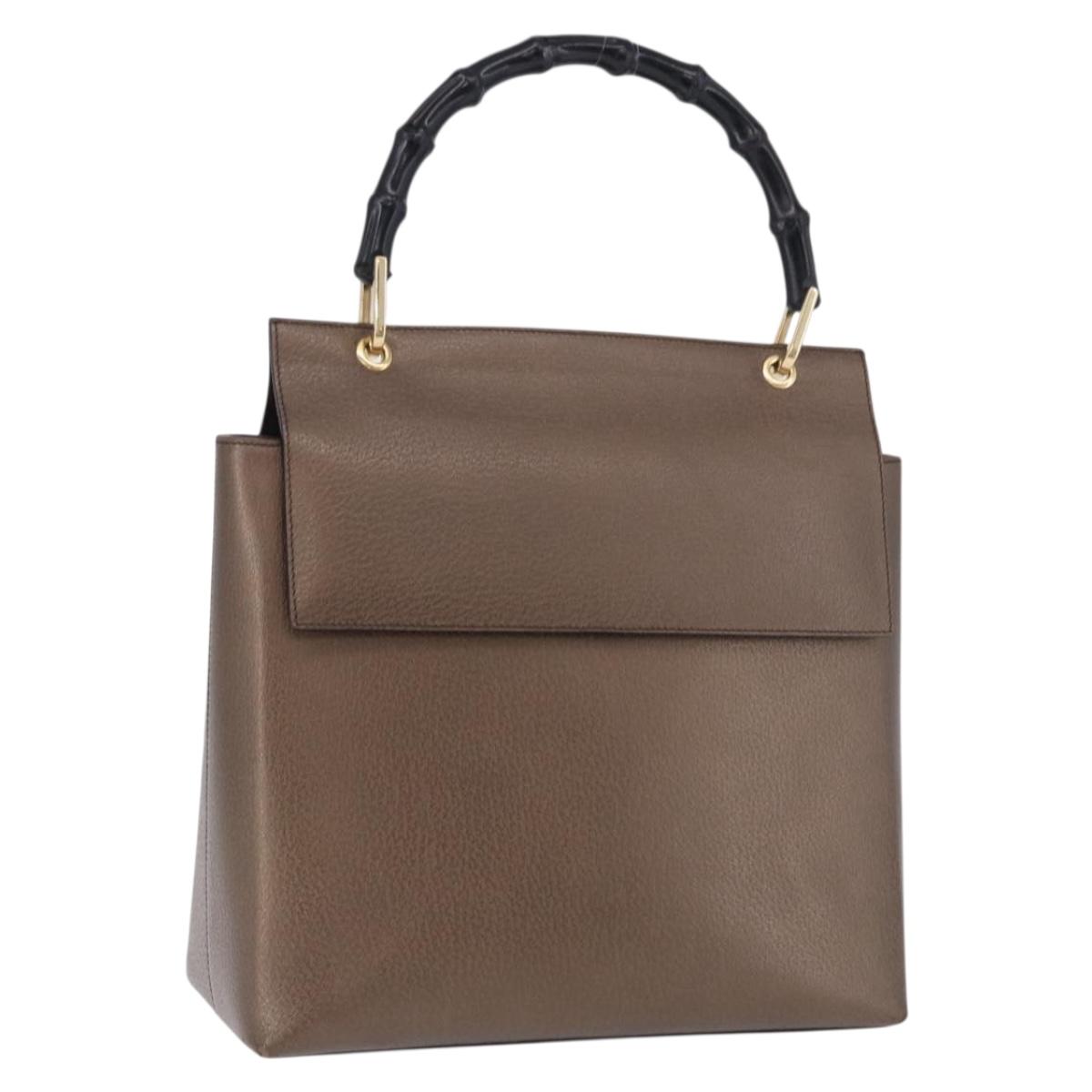 GUCCI Bamboo Hand Bag Leather Brown Gold 001 1118 1886 Auth ka5245
