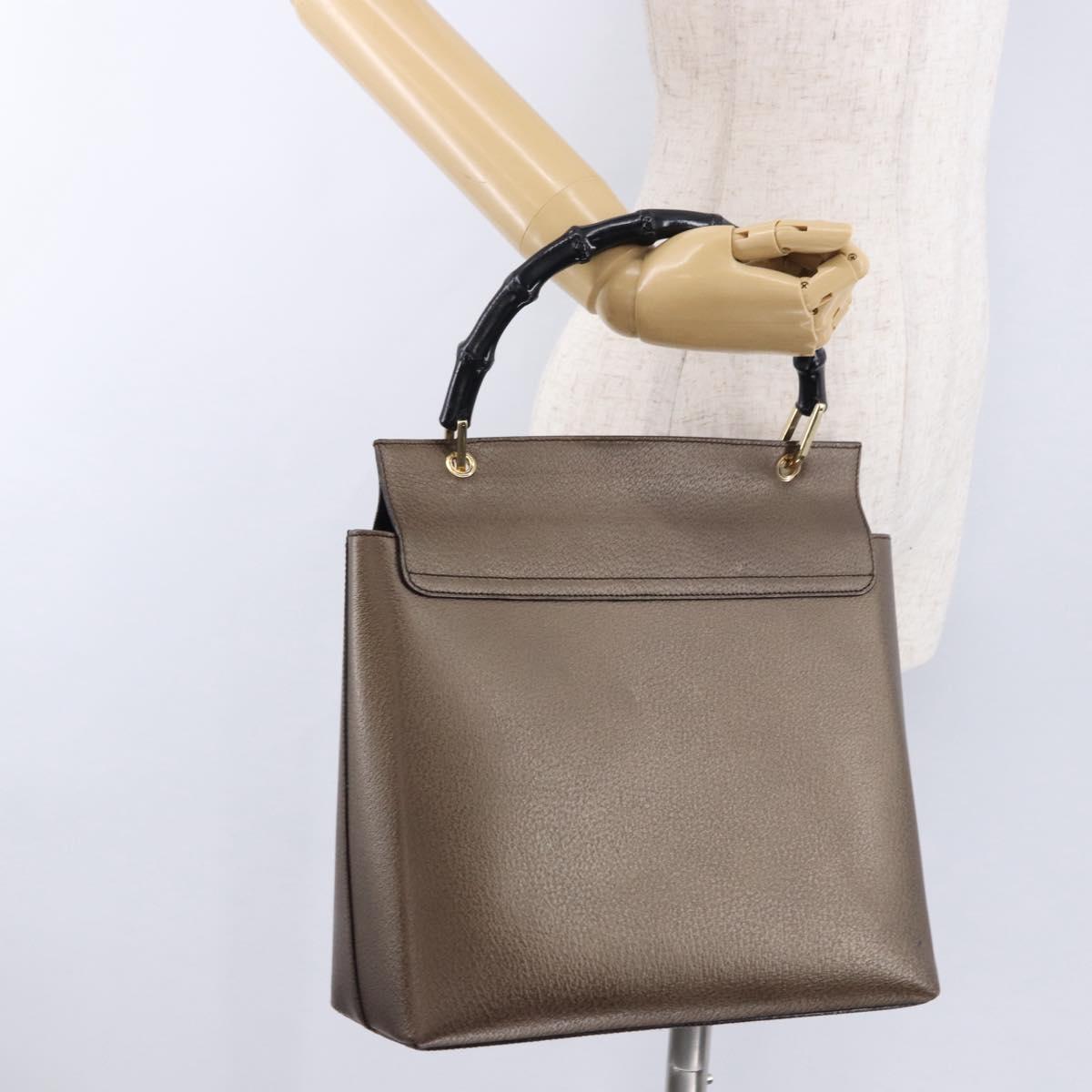 GUCCI Bamboo Hand Bag Leather Brown Gold 001 1118 1886 Auth ka5245