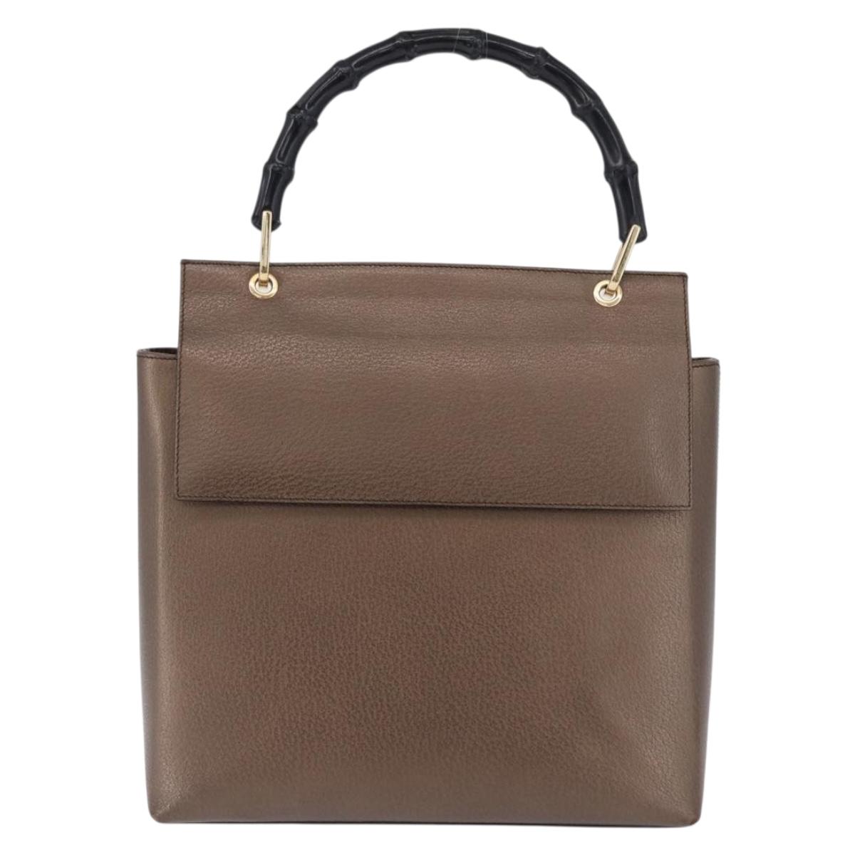GUCCI Bamboo Hand Bag Leather Brown Gold 001 1118 1886 Auth ka5245