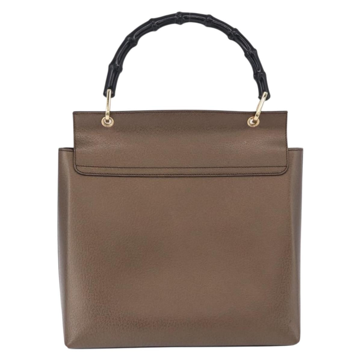 GUCCI Bamboo Hand Bag Leather Brown Gold 001 1118 1886 Auth ka5245