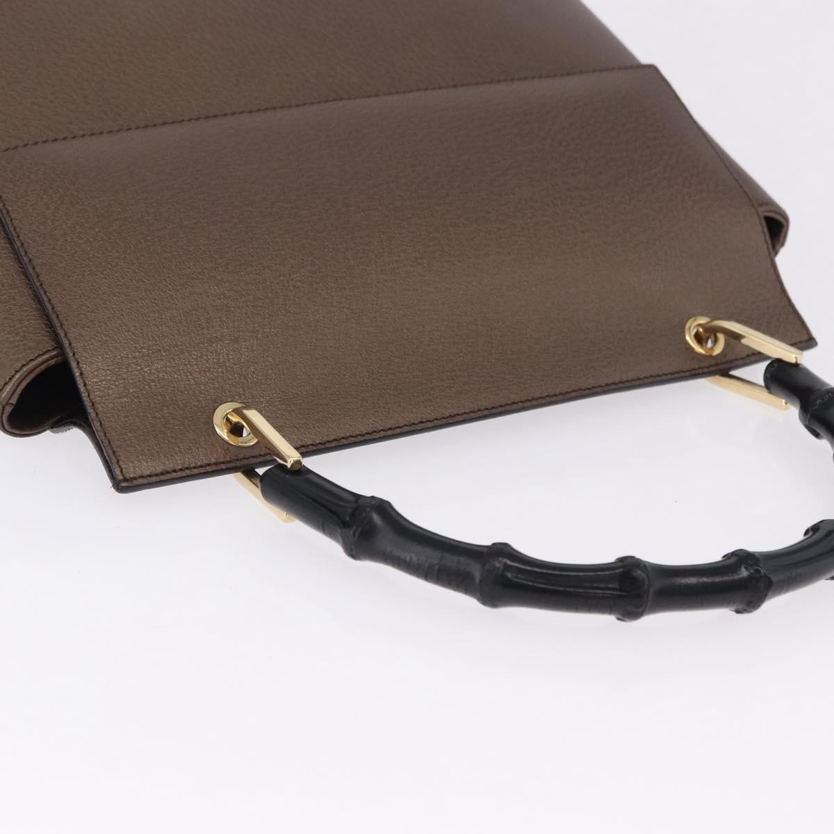 GUCCI Bamboo Hand Bag Leather Brown Gold 001 1118 1886 Auth ka5245
