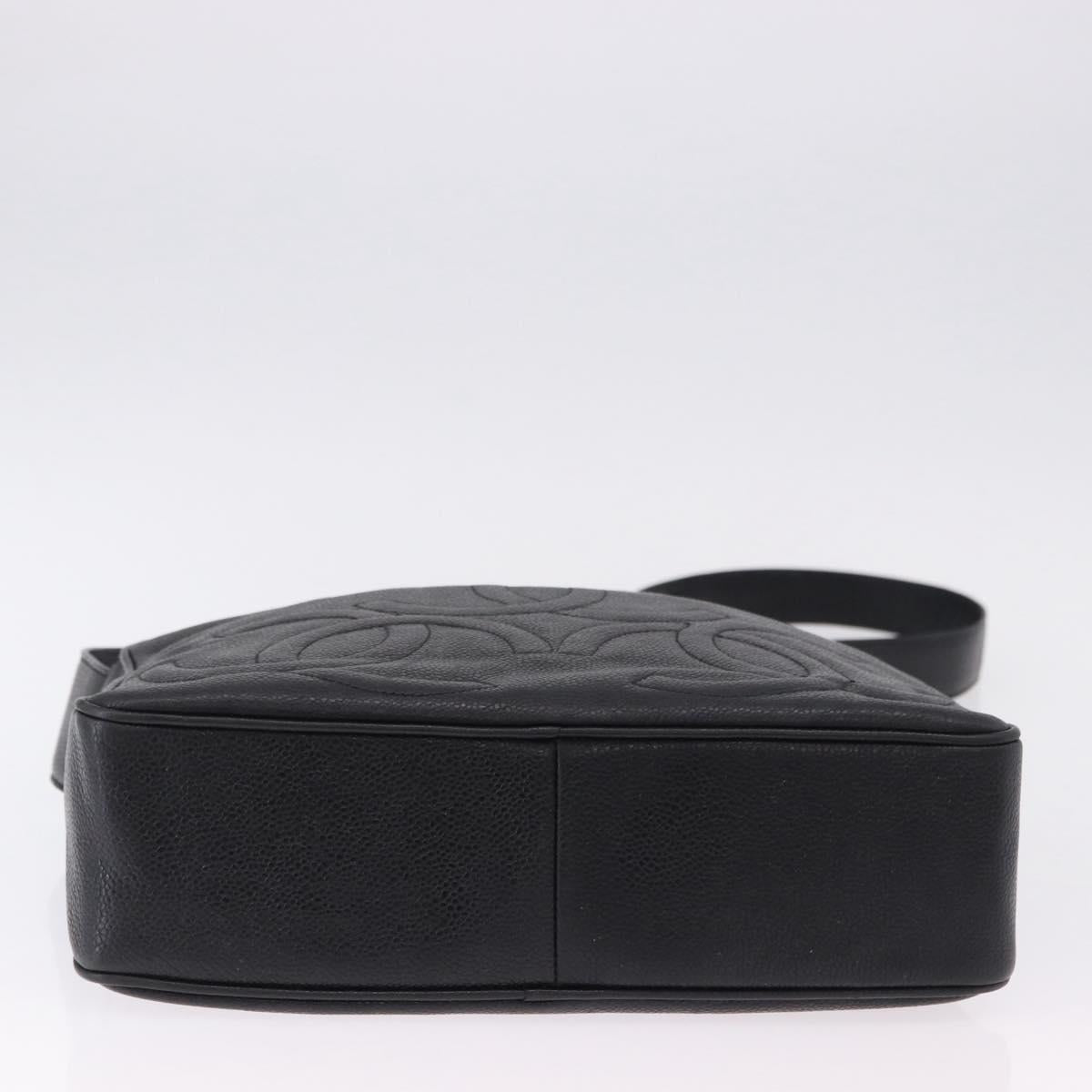 CHANEL Trip Luco co Shoulder Bag Leather Black Gold CC Auth ka5247