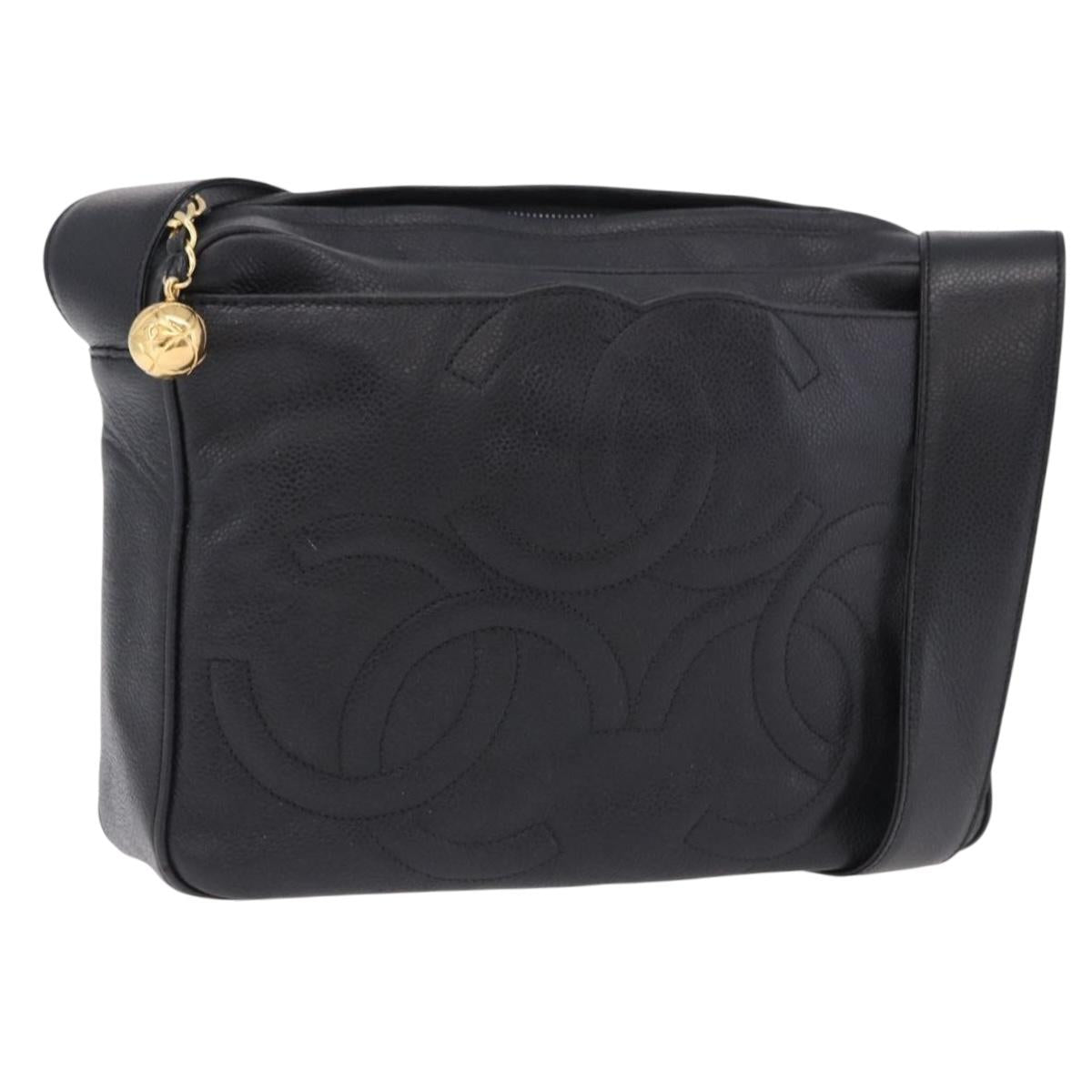 CHANEL Trip Luco co Shoulder Bag Leather Black Gold CC Auth ka5247