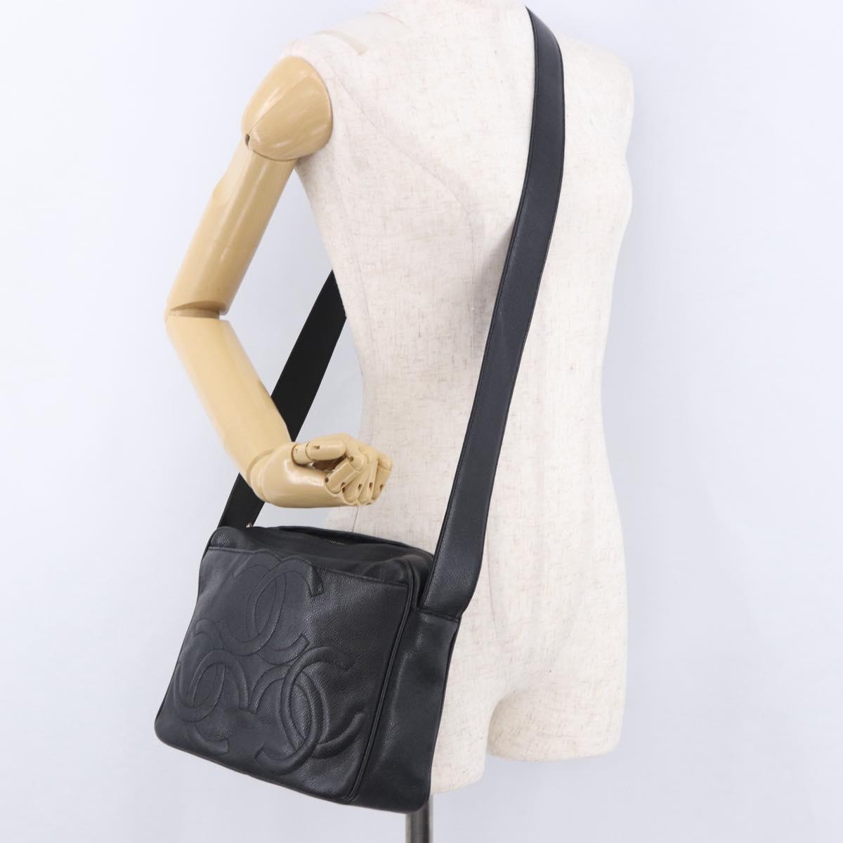 CHANEL Trip Luco co Shoulder Bag Leather Black Gold CC Auth ka5247