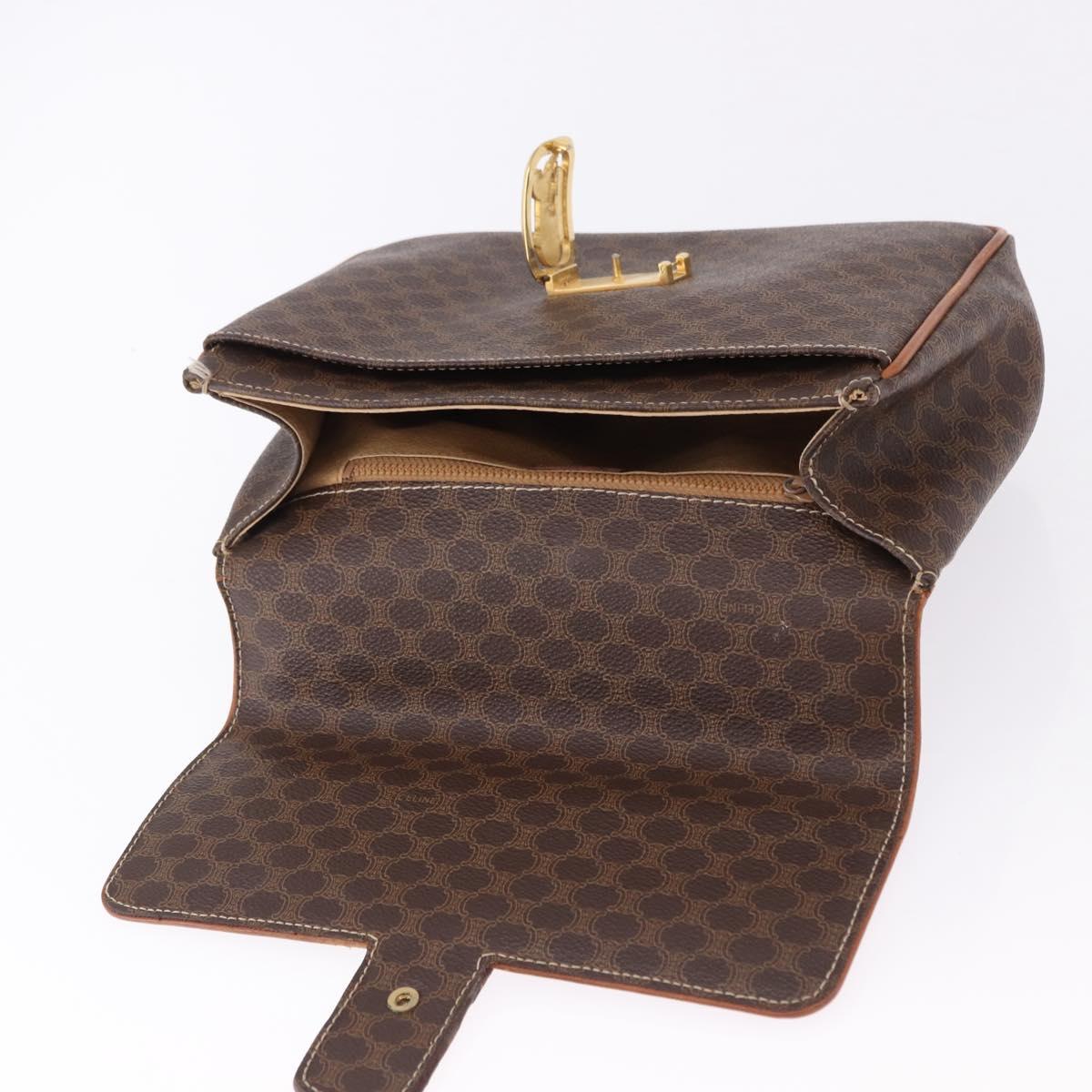 CELINE Macadam Canvas Hand Bag PVC Leather Brown Gold Auth ka5248A